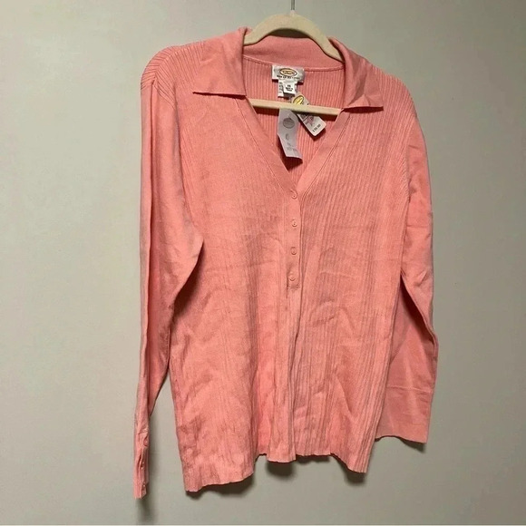 NWT Talbots petite silk blend  pink ribbed polo sweater - Picture 4 of 7